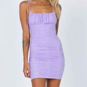 Princess Polly Lilac Purple Mesh Moffett Ruched Bodycon Mini Dress Size 2